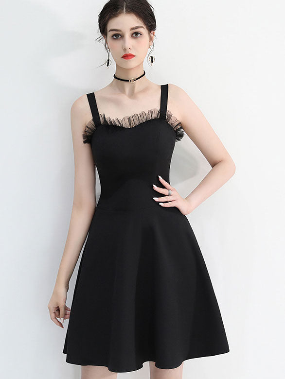 Short Fit & Flare Slip Evening Dress - IMALLURE 3XL / Black Short Fit & Flare Slip Evening Dress - IMALLURE 3XL / Black