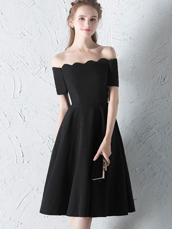 Black Beige Red Off Shoulder Fit & Flare Dress - IMALLURE Custom Made / Black Black Beige Red Off Shoulder Fit & Flare Dress - IMALLURE Custom Made / Black