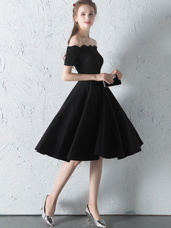 Black Beige Red Off Shoulder Fit & Flare Dress