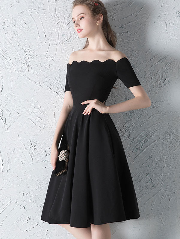 Black Beige Red Off Shoulder Fit & Flare Dress