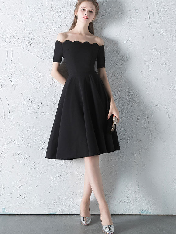 Black Beige Red Off Shoulder Fit & Flare Dress