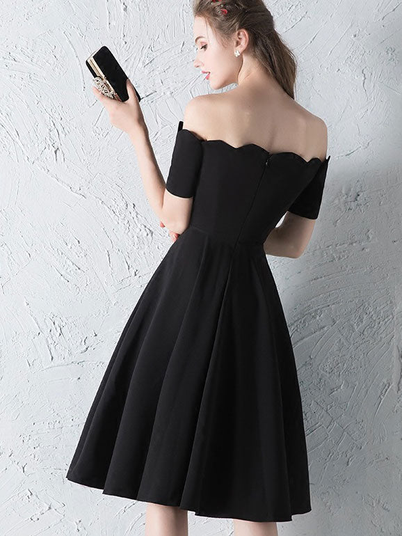 Black Beige Red Off Shoulder Fit & Flare Dress