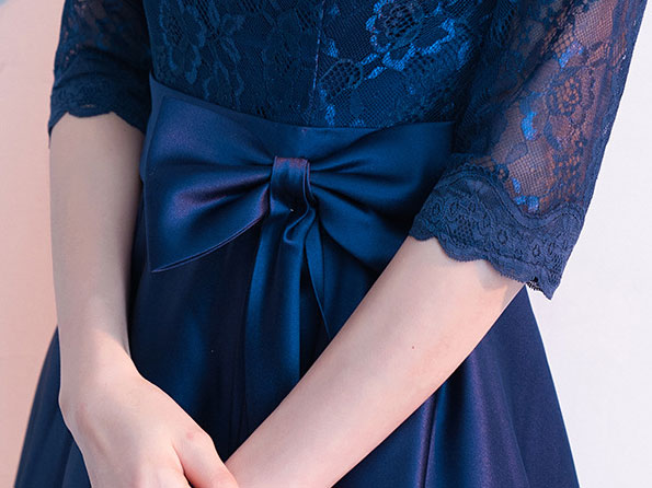 Navy Blue Fit & Flare Midi V-neck Party Dress