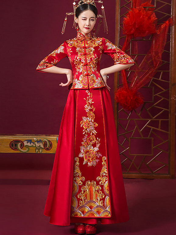 Red Embroidered Chinese Wedding Bridal Xiu He Fu - IMALLURE S Red Embroidered Chinese Wedding Bridal Xiu He Fu - IMALLURE S