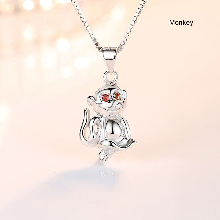 12 Zodiac Animals Silver Pendant Necklace Christmas Birthday Gift