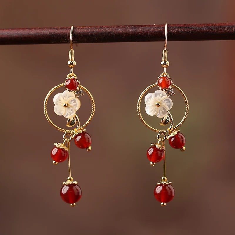 Red Agate Dangle Drop Clip On Non Pierced  Earrings