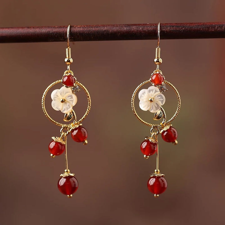 Red Agate Dangle Drop Clip On Non Pierced  Earrings