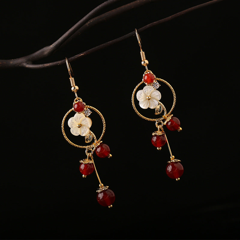 Red Agate Dangle Drop Clip On Non Pierced  Earrings
