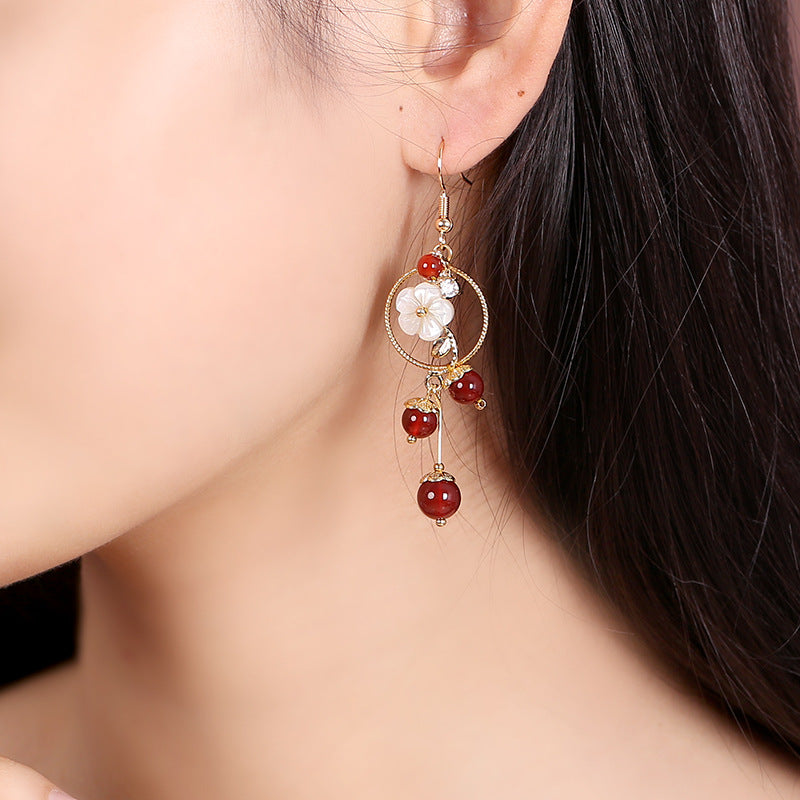 Red Agate Dangle Drop Clip On Non Pierced  Earrings
