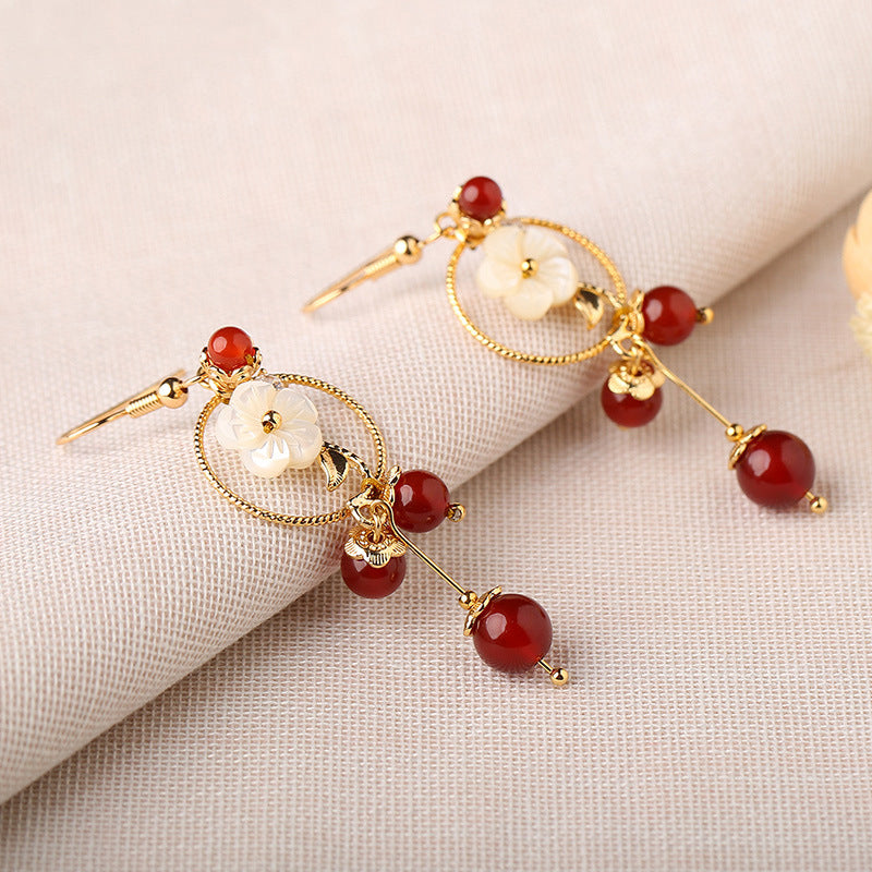 Red Agate Dangle Drop Clip On Non Pierced  Earrings