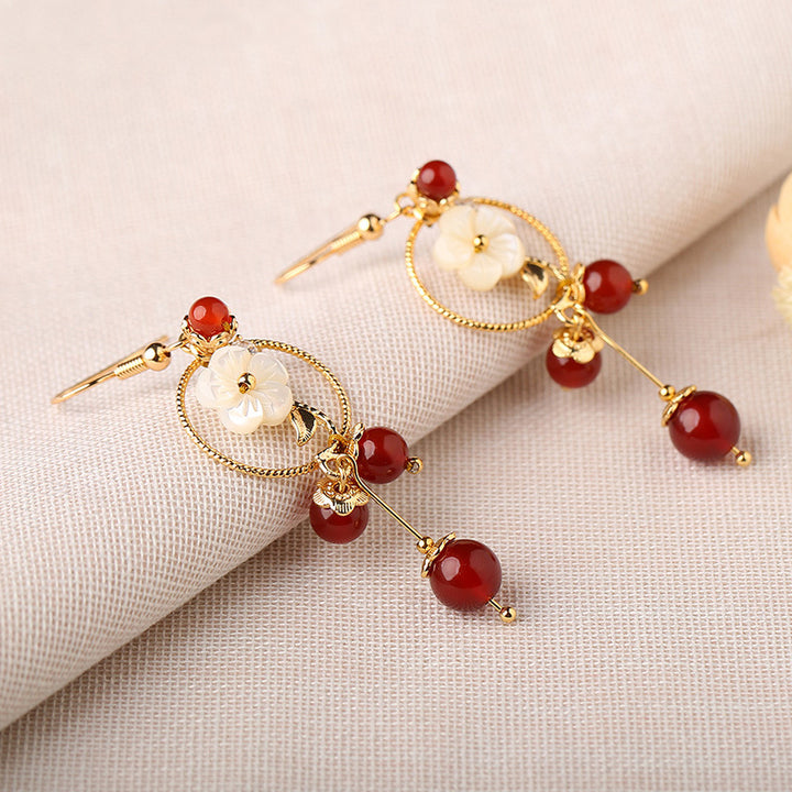 Red Agate Dangle Drop Clip On Non Pierced  Earrings