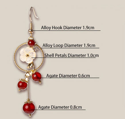 Red Agate Dangle Drop Clip On Non Pierced  Earrings