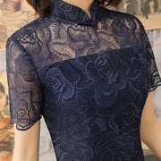 Blue Floral Lace Qipao Cheongsam Dress
