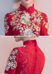 Red Appliques High Low Hem Qipao Cheongsam Dress