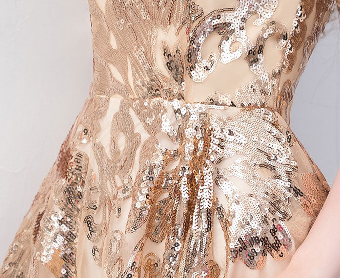 Gold Sequined Fit & Flare Midi Party Dress