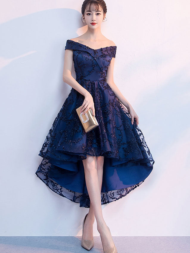 Off Shoulder Evening Dress with High Low Hem