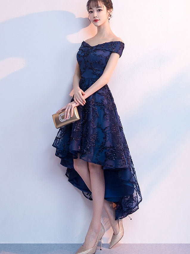 Off Shoulder Evening Dress with High Low Hem