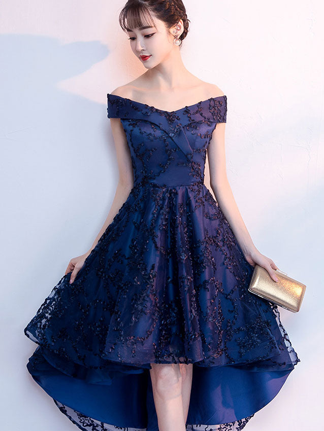 Off Shoulder Evening Dress with High Low Hem