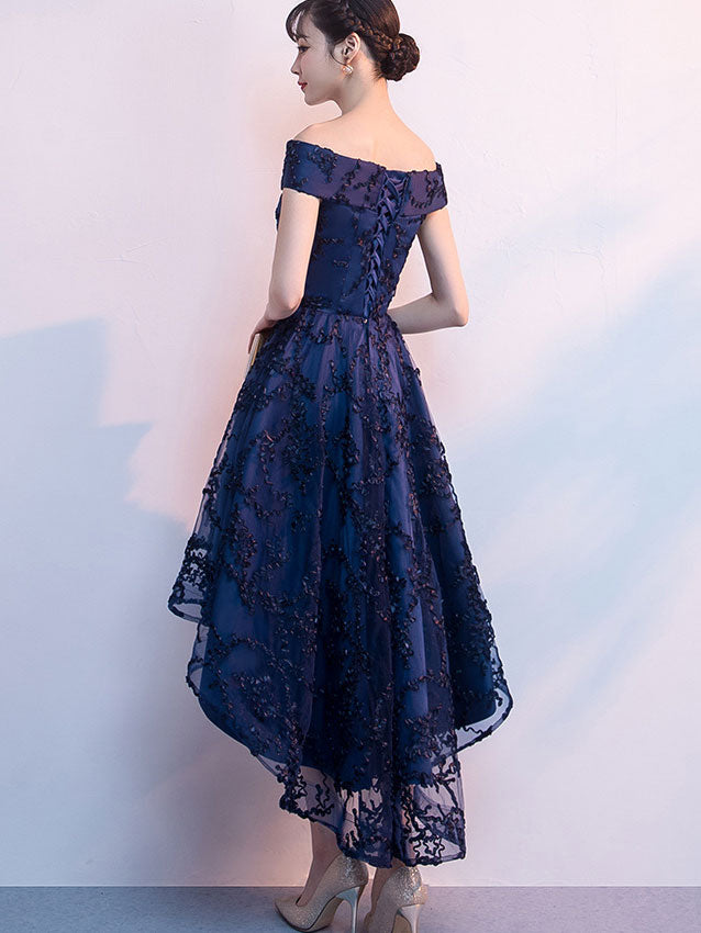 Off Shoulder Evening Dress with High Low Hem