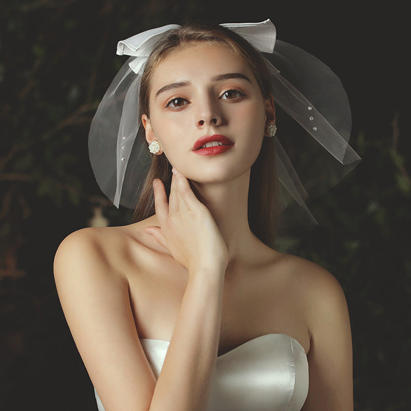 Short Wedding Bridal Pearl Bow Knot With Comb