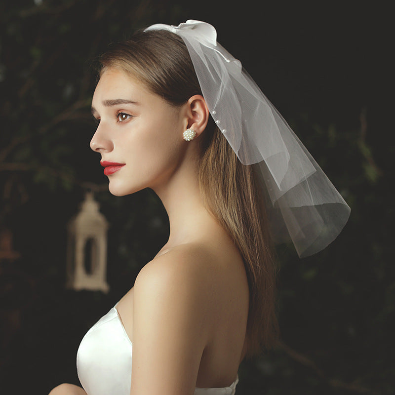 Short Wedding Bridal Pearl Bow Knot With Comb