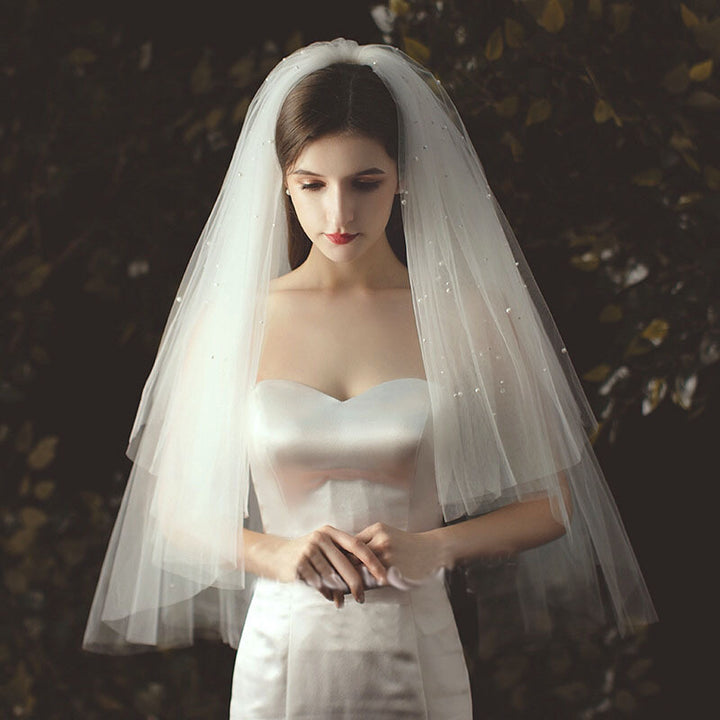 Four Tier Tulle Wedding Bridal Pearls Veil With Comb