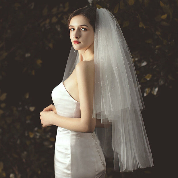 Four Tier Tulle Wedding Bridal Pearls Veil With Comb