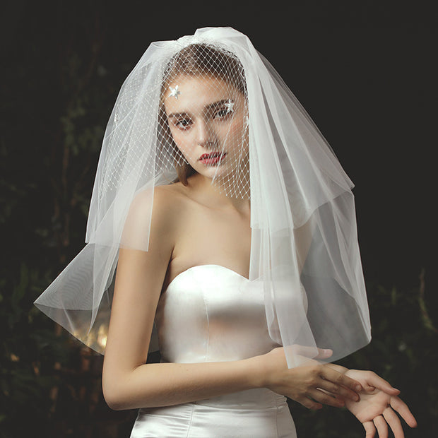 Three Tiers Tulle Wedding Bridal Veil Face Mesh With Comb