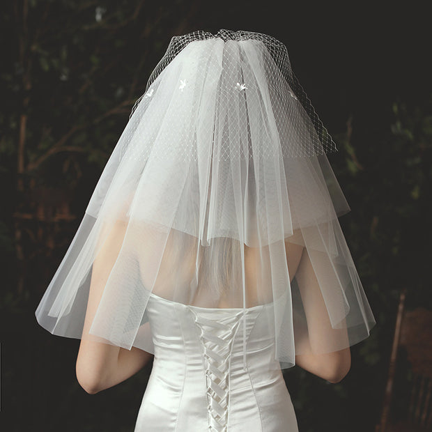 Three Tiers Tulle Wedding Bridal Veil Face Mesh With Comb