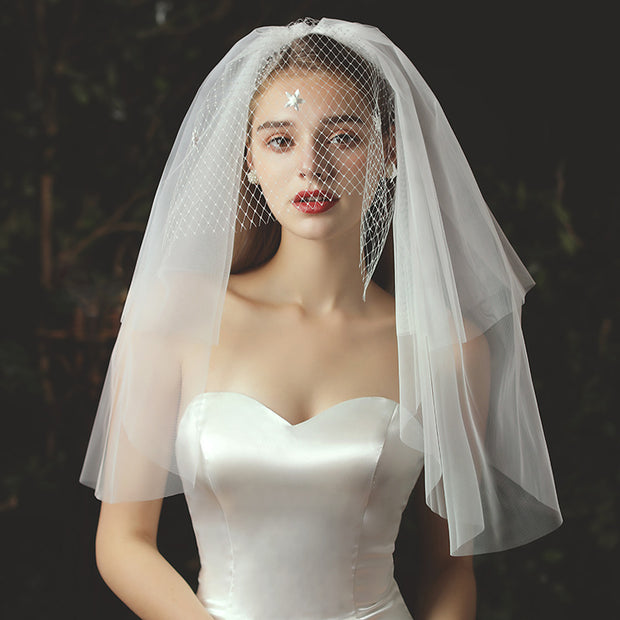 Three Tiers Tulle Wedding Bridal Veil Face Mesh With Comb