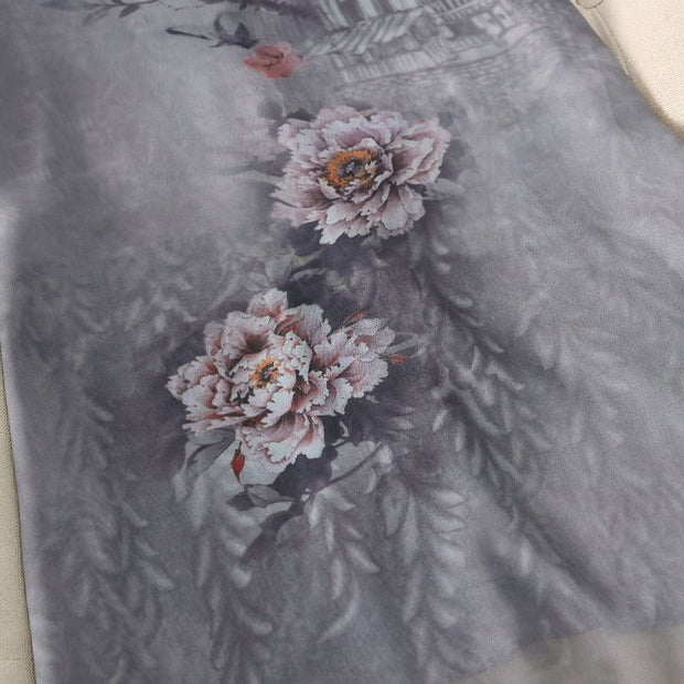 Mothers Gray Floral Qipao Cheongsam Dress