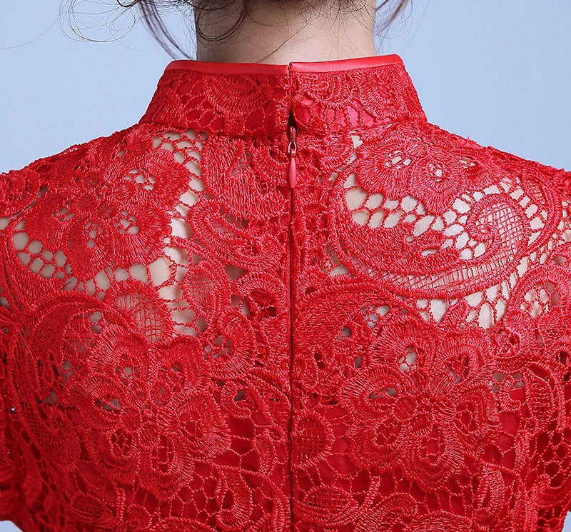 2024 Red Lace Fishtail Bride Wedding Cheongsam Gown