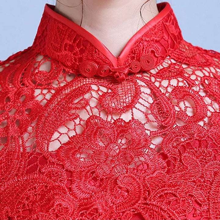 2024 Red Lace Fishtail Bride Wedding Cheongsam Gown