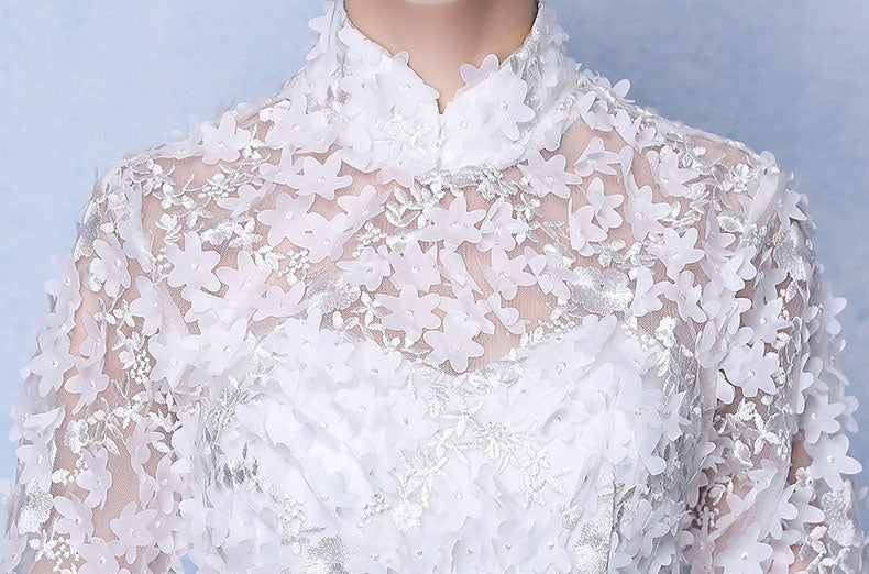 White Tulle Full Length Wedding Qipao Cheongsam Dress