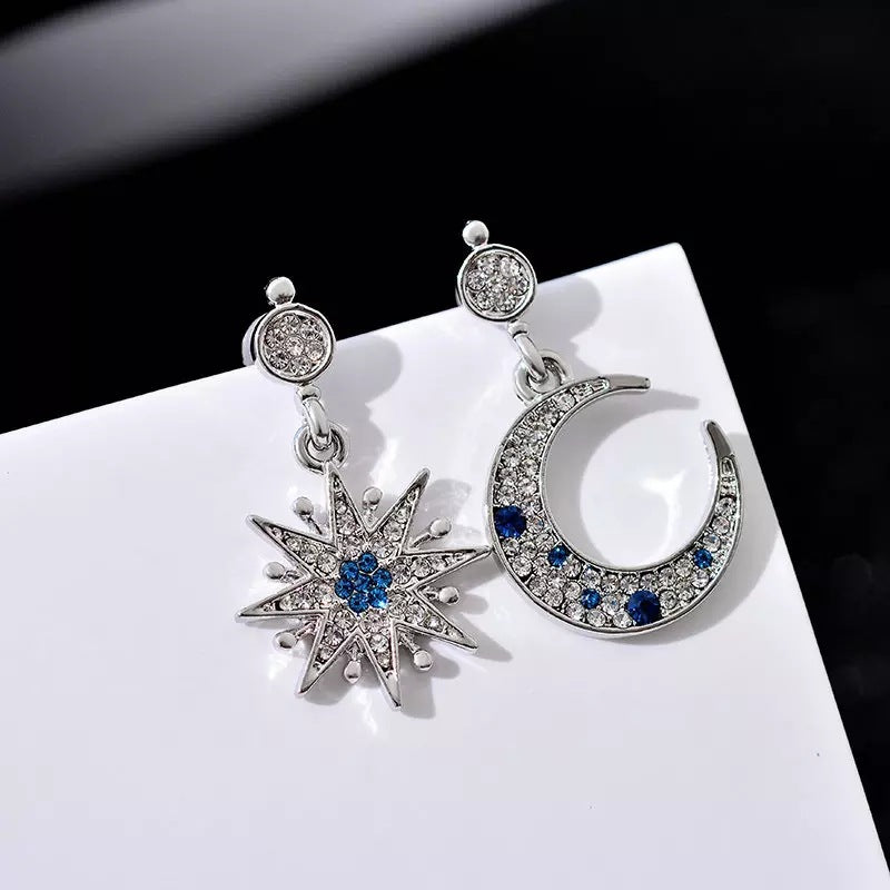 Asymmetric Star Moon Vintage Dangle Earrings