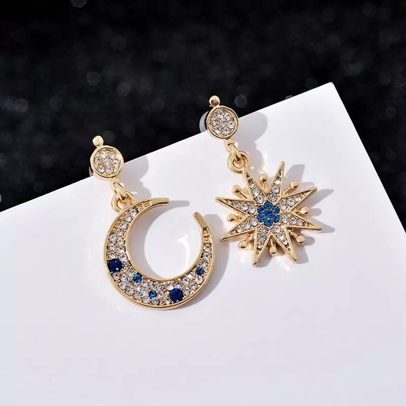 Asymmetric Star Moon Vintage Dangle Earrings