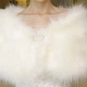 White Faux Fur Brooch Wedding Bride Wrap Shawl