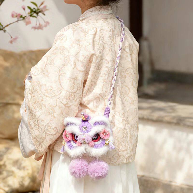 Kids Gifts Tiger Head Crossbody Furry Bag Pack Purse