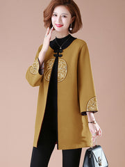 Vintage Embroidered Women Mothers Knit Cardigan Coat