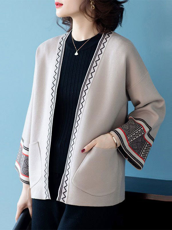 Open Front Women Mothers Knit Pocket Cardigan Jacket