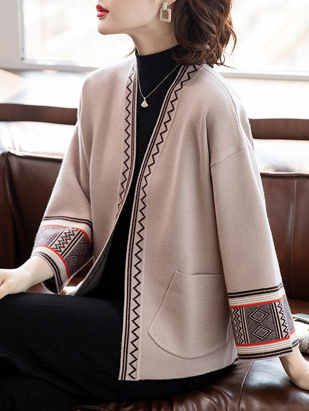 Open Front Women Mothers Knit Pocket Cardigan Jacket