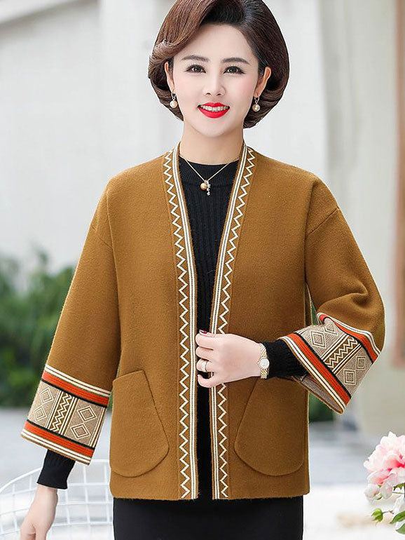 Open Front Women Mothers Knit Pocket Cardigan Jacket