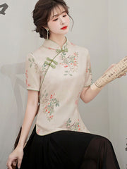 Floral Print Qipao Cheongsam Blouse Top