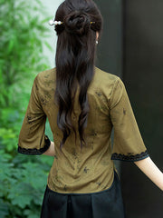 Green Lace Trim Cheongsam Blouse Top