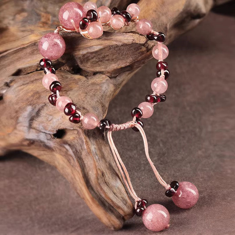Handmade Pink Strawberry Quartz String Bracelets