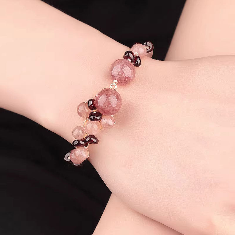 Handmade Pink Strawberry Quartz String Bracelets