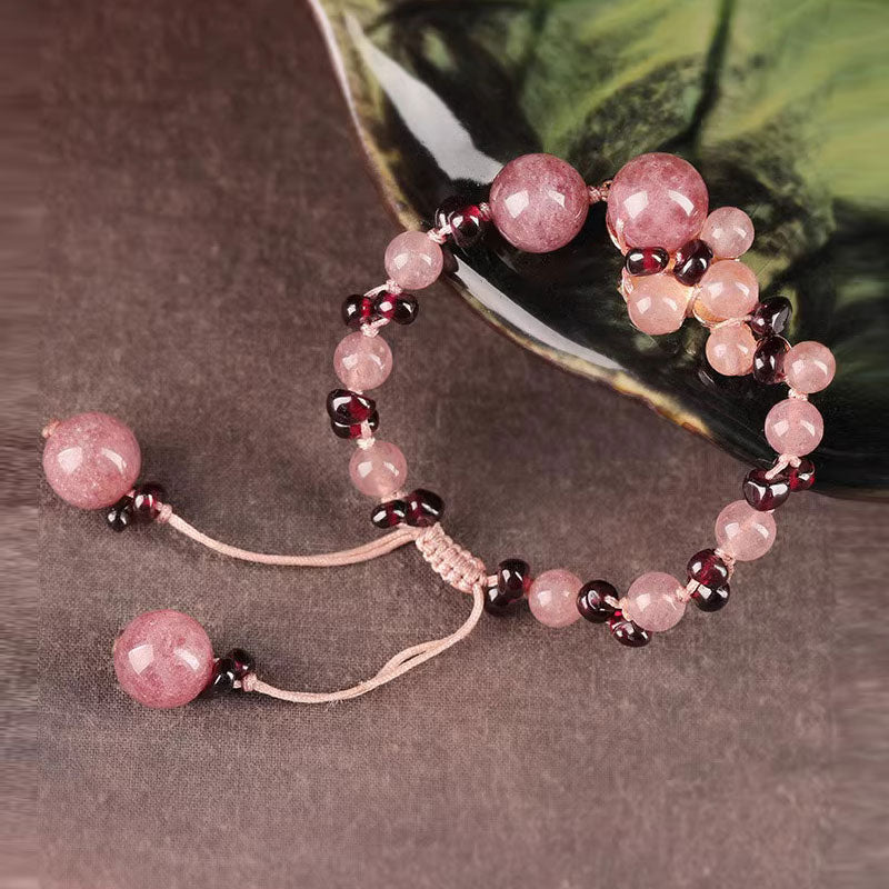 Handmade Pink Strawberry Quartz String Bracelets