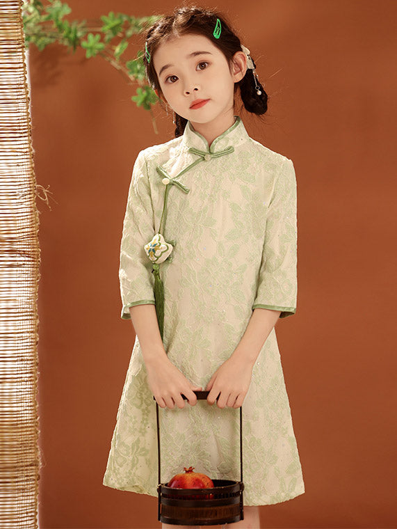 Sequined Lace Kids Girls Qipao Cheongsam Dress