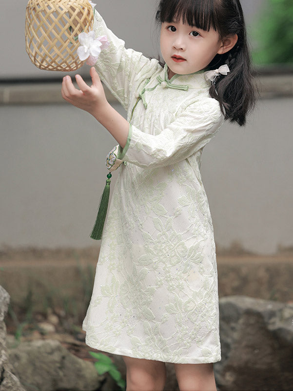 Sequined Lace Kids Girls Qipao Cheongsam Dress