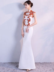White Appliques Fishtail Qipao Cheongsam Dress